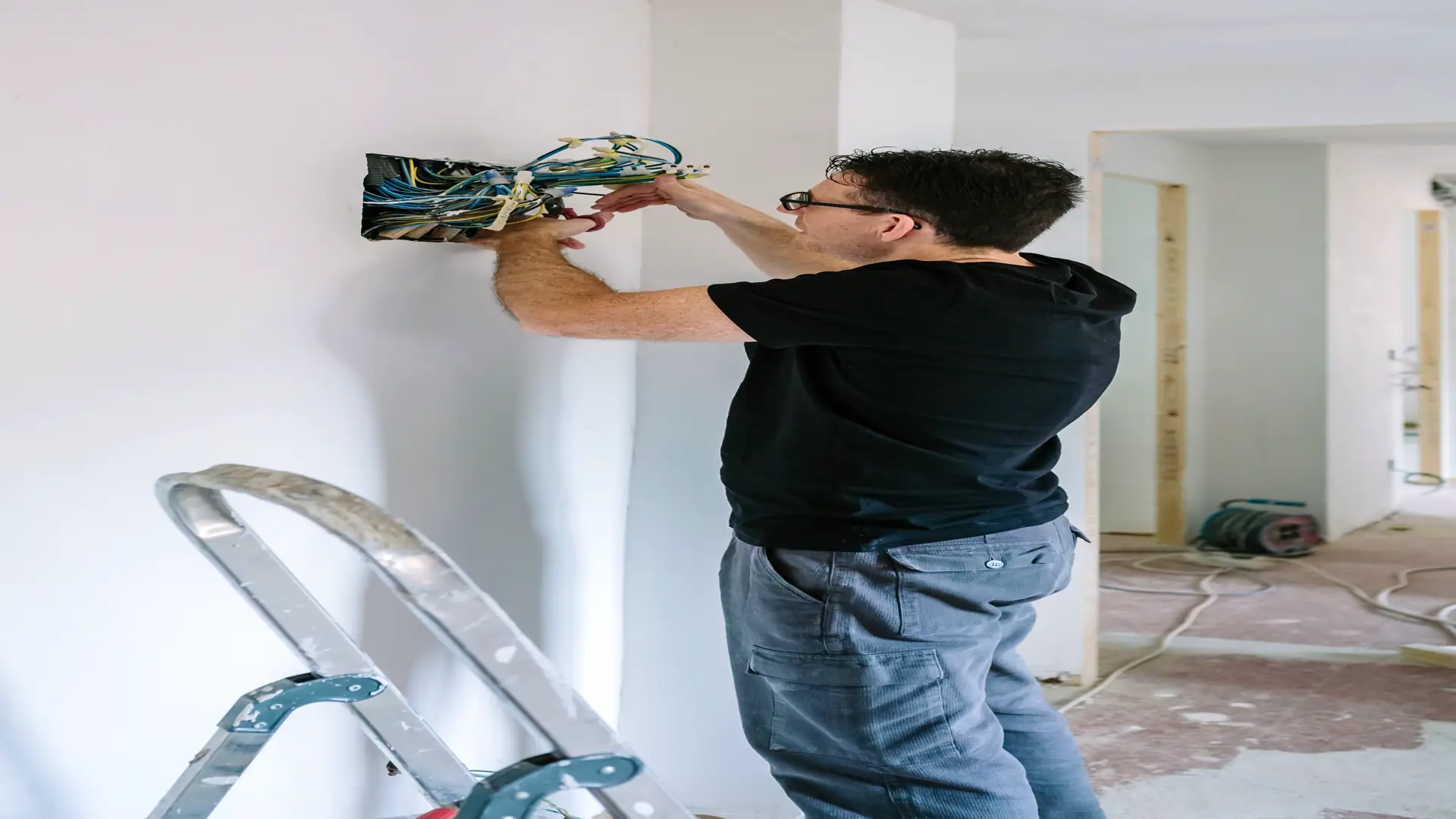 Electrician working on electrical installation