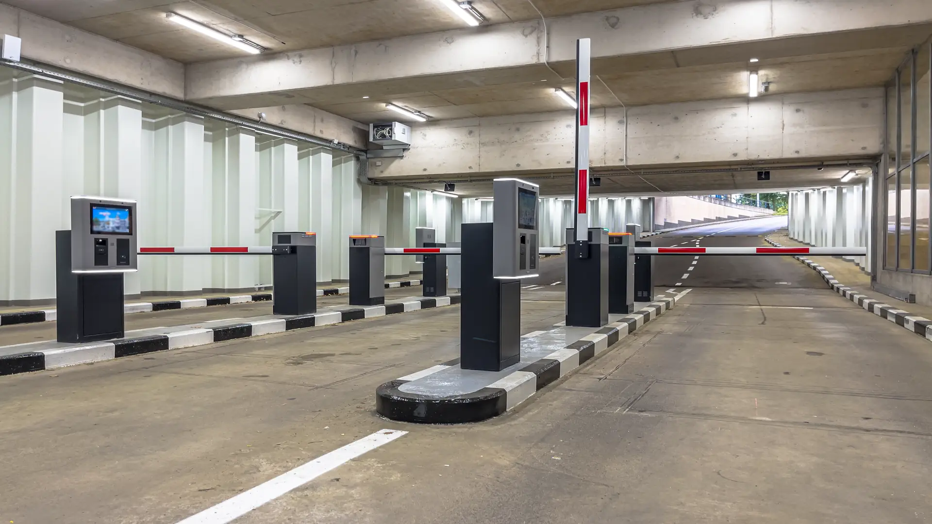 Barrier gate at parking garage entrance