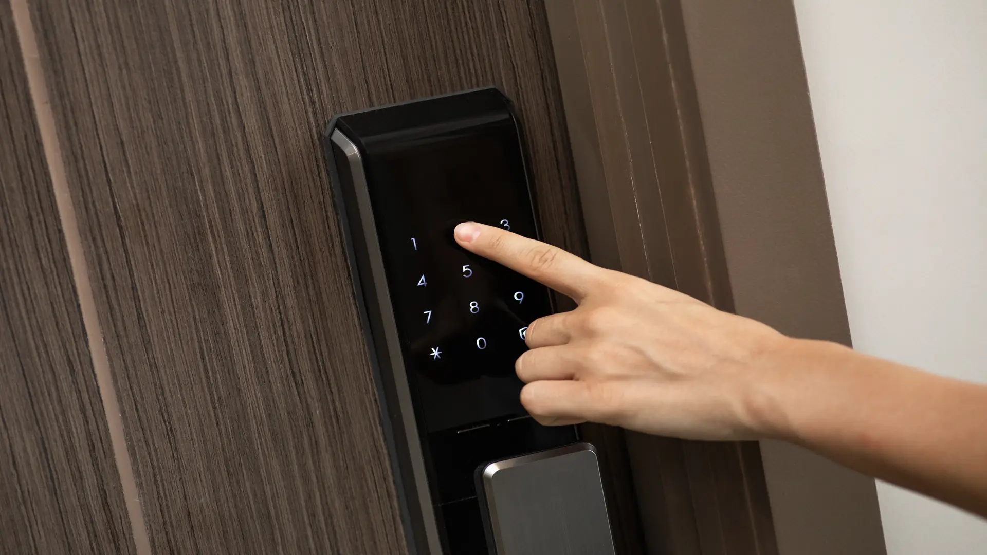 Digital smart code lock on modern door